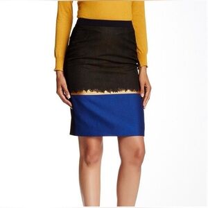 Hugo Boss Olive Fantasy Blue Dolena Colorblock Pencil Skirt Size 8